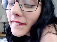 Dark-haired rebel with glasses is ready to suck dick and swallow sperm after she smokes illicit stuff 4