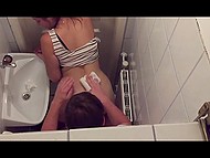 Lovers seclude themselves in the restroom to have sex and hidden camera films the adultery 11