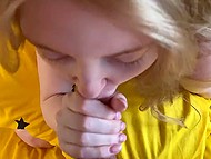 Voyeur spies on the masturbating girl in panties then he offers to use his hard cock 4