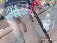 Sexy girl with no panties under short skirt sits in cafe not knowing there is hidden camera under table 5