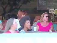 Curious fellow with camera sneakily films bimbo women who sit on balconies without any panties 6