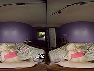 Boy in VR helmet enjoys view of the blonde who sucks and jumps up and down on his penis 5