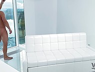 Excited males surround the astonishing young girl to treat her mouth with strong cocks 7