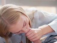 Attractive blond babe passes important exam by cheating on her boyfriend with handsome professor 6