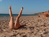 Dirty thoughts get into head and girl can't cope with them so she strips down on the beach 9