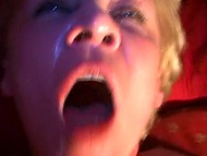 Skinny and horny granny nailed by cameraman before stuffing own moist pussy with sex toy 9