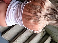 Amateur Danish couple is brave enough to have quick sex outdoors on the stairs in public place 6