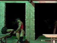 Black guy in a cap fucks a hooker's pussy from behind outdoors and hidden camera films it 11