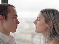 After lover creampies skinny's pussy, cuckold licks sperm off and also has sex with her 4