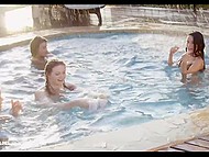 Five naked nymphs relax naked in the pool before going on the terrace to massage own sweet pussies 4