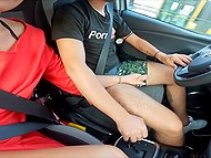 While guy drives bespectacled Italian chick bends down and takes his cock in her mouth 7