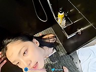 Young Chinese girl is going to take a shower, but first of all, she gives a blowjob on the camera 4