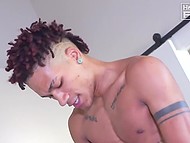 Handsome man fucks pussy, then abruptly takes dick out, takes off condom and cums on the ass in bed 11