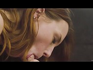 Girl with red hair lay down under man who finished sex with the pussy full of sperm 4