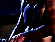 Man demonstrates hospitality and fucks guest's trimmed twat then cumming on the pubis 11