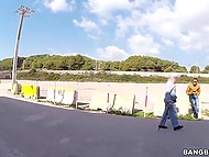 Shameless Ukrainian chick does it with Latino boy in front of passers-by in the public place 4