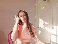 Morning of the young Estonian girl starts with a cup of coffee and handjob in the kitchen 5