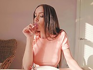 Morning of the young Estonian girl starts with a cup of coffee and handjob in the kitchen 6