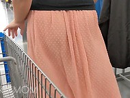 During shopping in the hypermarket, the Romanian customer flashes shaved vagina 4