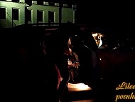 There are few people in the street at night, so the girl can easily flash private parts 5