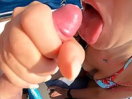 During quickie on the boat Greek hottie sucks boyfriend's penis and receives cum on her tongue 11