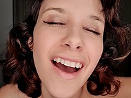 Brazilian girl languidly talks in Portuguese on camera and shows off her tits close-up 10