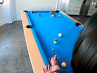 Beautiful brunette stops playing pool to masturbate on the table and be fucked 6