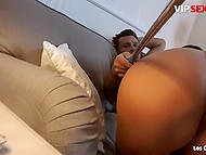 Slender brunette tempted into unplanned threesome with Portuguese blonde and her boyfriend 4