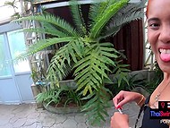 Thai girl with red hair rides cock in reverse cowgirl after she gives the cameraguy a blowjob 6