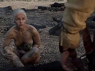 Bearded buffalo with pumped body mercilessly fucks the platinum blonde teen diva from behind 9