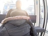 Eccentric Ebony BBW stunner squirts during risky solo fun with sex toys inside cabin of Ferris wheel 4