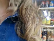 Eccentric blonde is not shy to flash her assets while walking in supermarket dressed only in dress 11