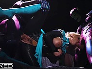 Busty Captain Marvel captured by two horny Skrulls and dragged into unforgettable threesome