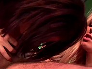 Ravishing brunette and busty blonde share one thick manhood during unforgettable threesome 6