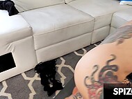 Two tattooed lesbians were stretching on the floor and then smoothly moved on to slobbering cunnilingus 10