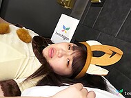 Asian brunette gives an amateur blowjob in POV, and then gets fucked, forgetting to take off her panties 11