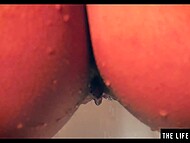 Waking up in the morning, brunette goes to the shower and gets carried away with masturbating her pussy 4