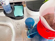 Amateur German teen during video blog finds time to capture on camera her solo masturbation in the bath 5