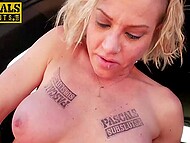 Winsome blonde with perky boobs Kyla Keyes dragged into rough sex with tough guy inside his car 4