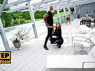 Lustful guy pierces ass of stepdaughter with big tits together with the new boyfriend 4