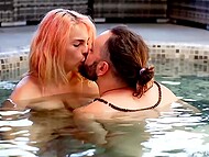 Exposing thin body sensual girl with natural titties gets it on with guy in the pool 6