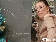 Amateur lassie with glasses massages her sweet pussy with a small vibrator in front of the camera 4