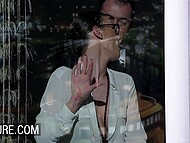 Girl with glasses looks strict but really just wants to hook up with the handsome man 5