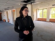 French hottie with glasses copulates with two black guys in public places after showing them the office 6