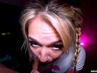 Fragile pig-tailed wench Mia Kay impresses black guy with professional deepthroating and rims his ass 5