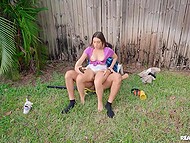 Cock-hungry teen slut seduces a new gardener on a quickie and enjoys his huge tool outdoors 9