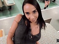 Totally perverted brunette takes her boyfriend's dick into mouth and twat at the public bowling club 4