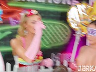 Adorable blonde in pink Chloe Temple wins a sex show and enjoys taking the dude’s dick on the floor 8