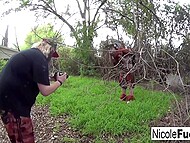 Viking queen Nicole Aniston blows massive cock of the fantastic man with a bull head and rides it with her twat  11