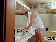 Elderly pervert suggests a young guest fucking his young wife and stays to watch them copulating 6